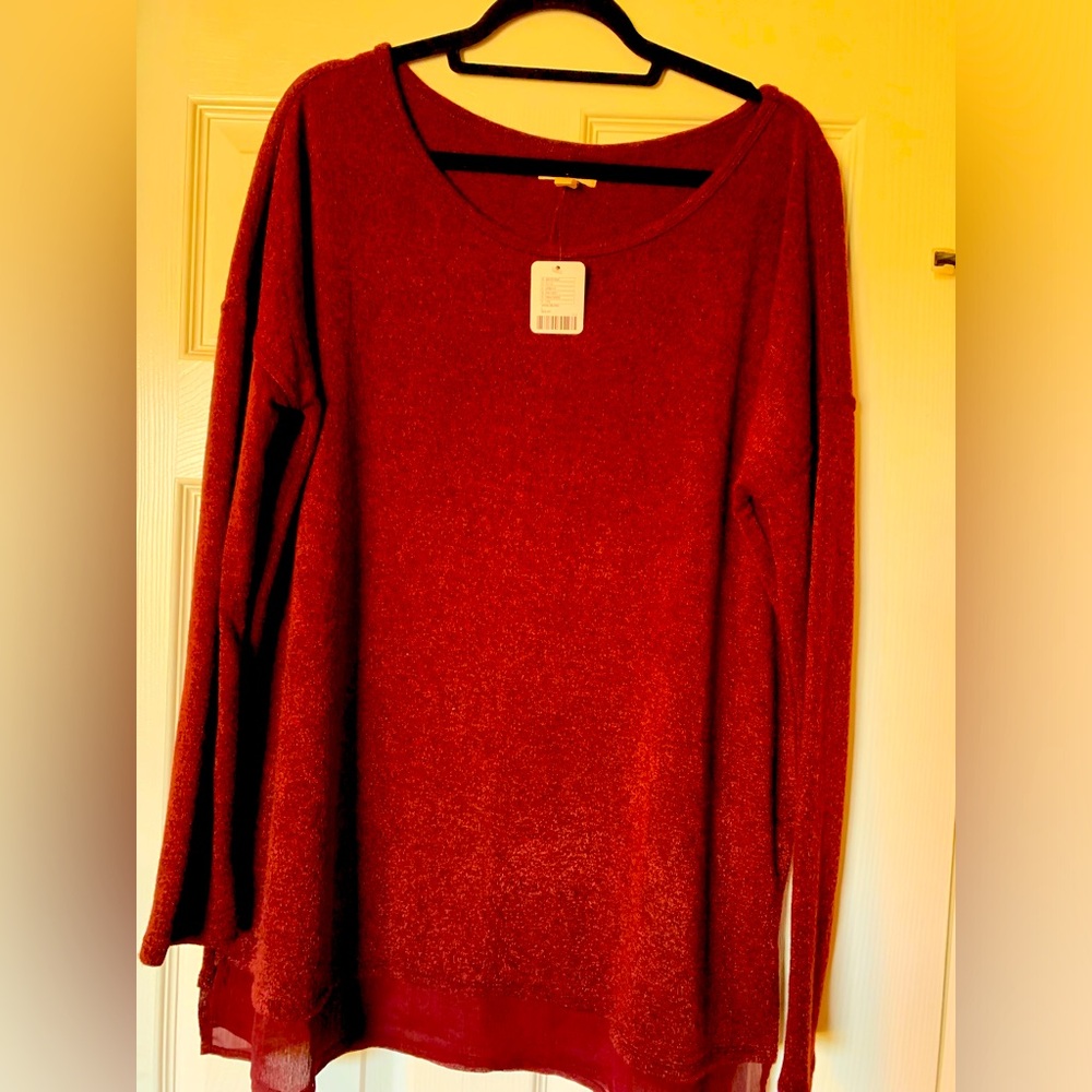 Large wine colored sweater with sheer fringe new tags